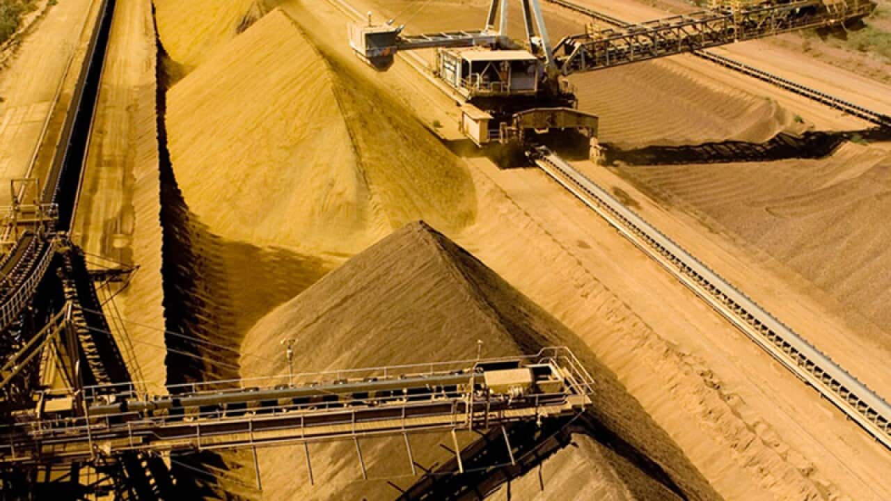 Iron ore piles at the Marandoo Mine in the Pilbara