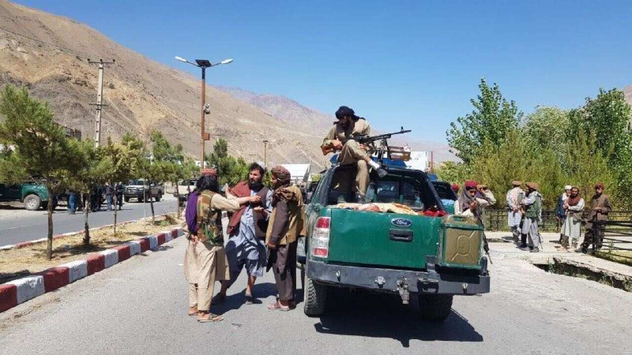 Taliban members patrol after they took over Panjshir Valley, the only province the group had not seized during its sweep last month, on 6 September, 2021.