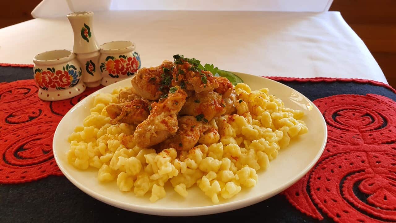 Hungarian chicken paprikash with home-made egg dumplings is all about hearty flavours.