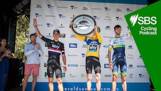 MELBOURNE, AUSTRALIA - FEBRUARY 07: The podium placings of Chris Froome, Peter Kennaugh and Damien Howson pictured after Stage 4 on the final day of the Jayco Herald Sun Tour 2016 on February 07, 2016 in Melbourne, Australia. PHOTOGRAPH BY Chris Putnam / Future Publishing (Photo credit should read Chris Putnam/Future Publishing via Getty Images)
