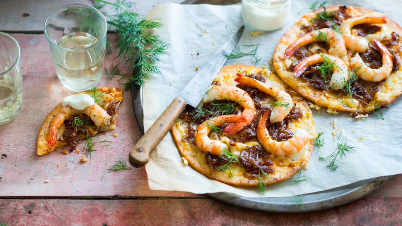 Pita pizzas with prawn
