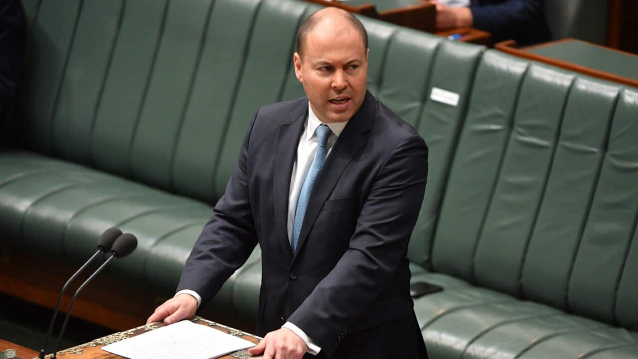 Treasurer Josh Frydenberg makes a ministerial statement to the House of Representatives at Parliament House in Canberra, Tuesday, May 12, 2020. (AAP Image/Mick Tsikas) NO ARCHIVING