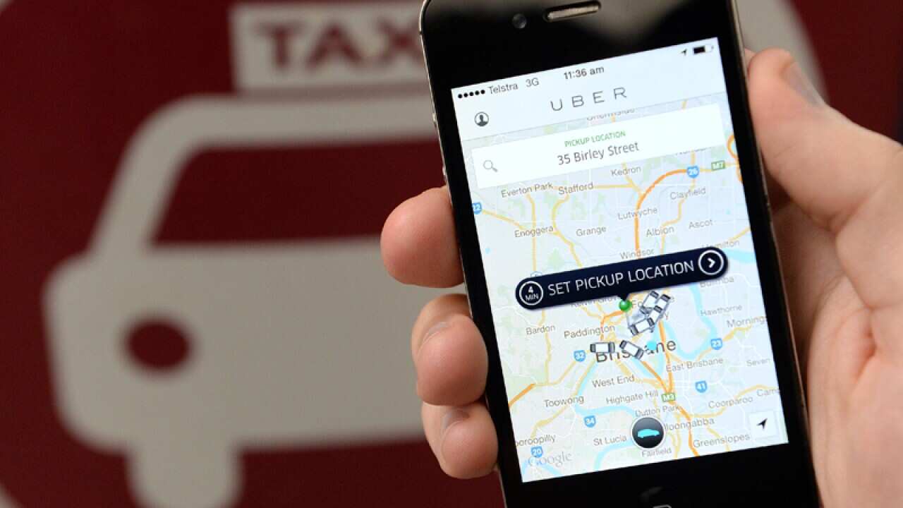 A screen shot of the Uber taxi app in Brisbane