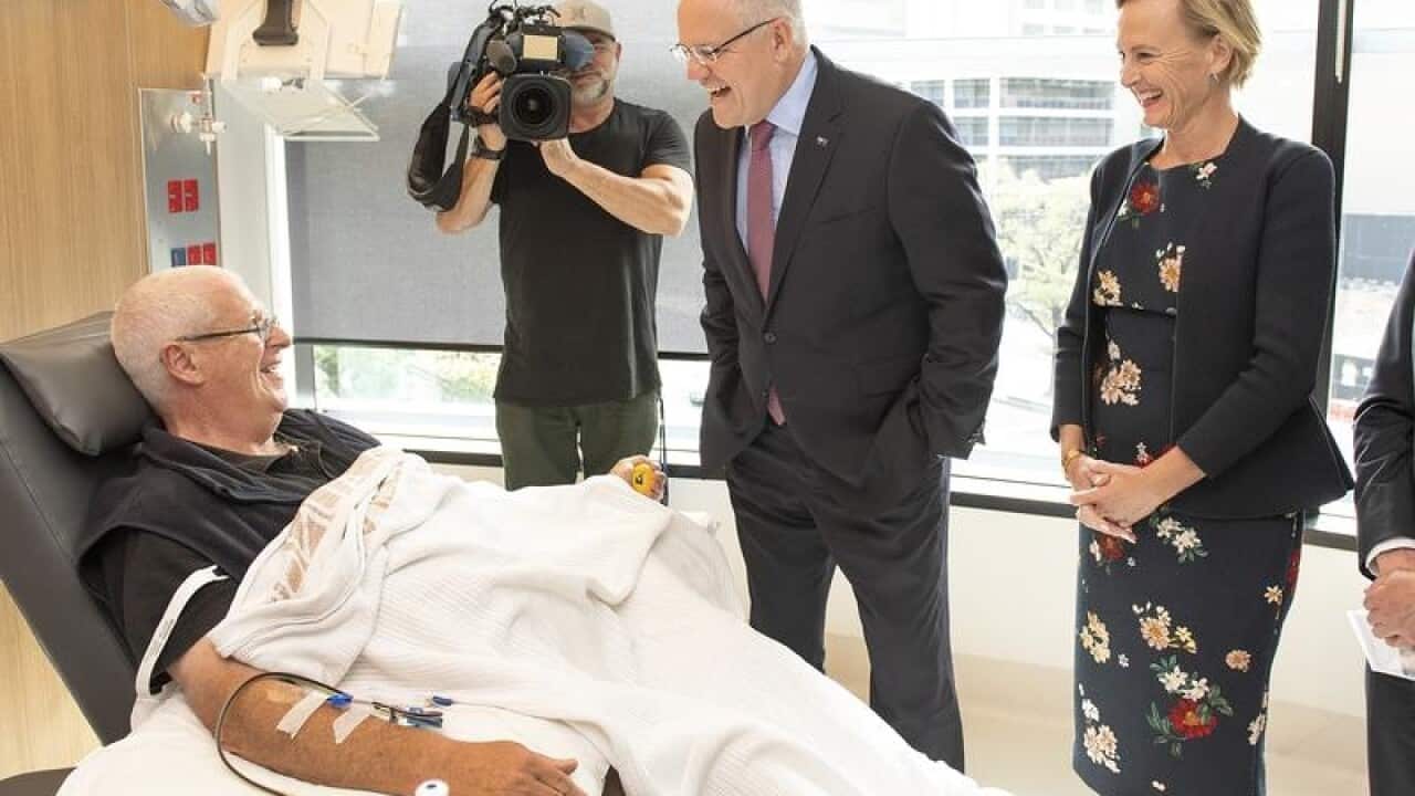 Scott Morrison visits Peter MacCallum centre in Melbourne.