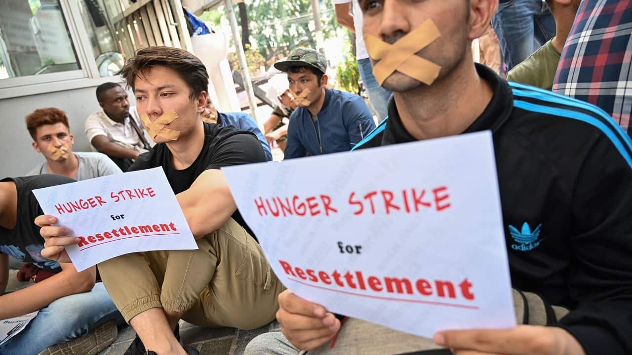 Refugees protest in Jakarta.