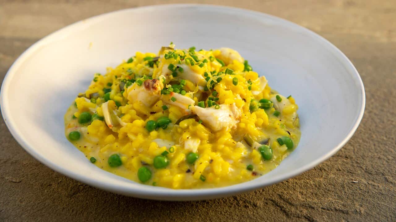 Fresh crab and pea risotto