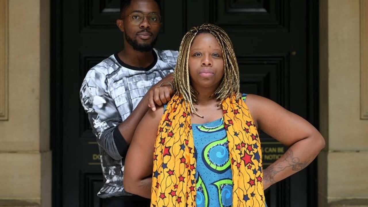 Co-founder of BLM Patrice Cullors and Rodney Diverlus.