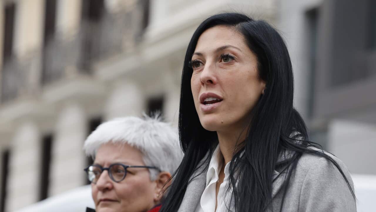 Jenni Hermoso speaking outside court