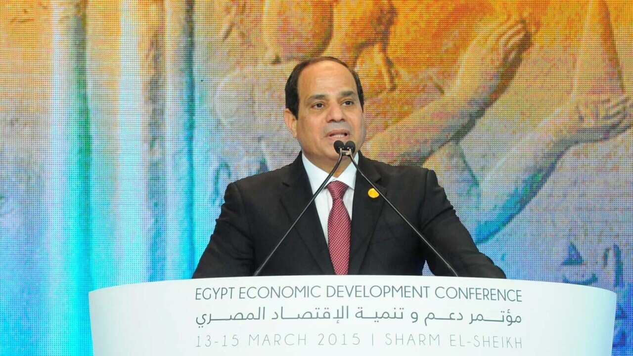 Egyptian President Abdel Fattah al-Sisi speaking during the opening session of the Egypt Economic Development Conference.