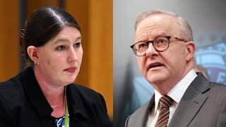 A split image showing the faces of Lorraine Finlay and Anthony Albanese
