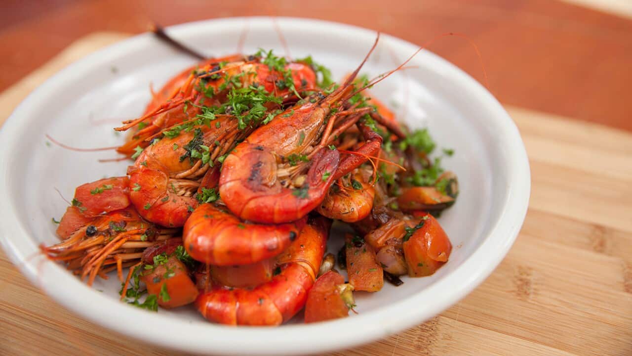 Pan fried river prawns