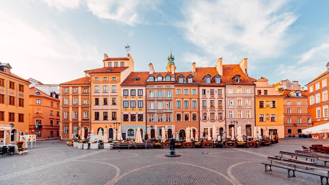 Multicolored vibrant houses at Rynek Starego Miasta (Old Town Market Square) in Warsaw, Poland