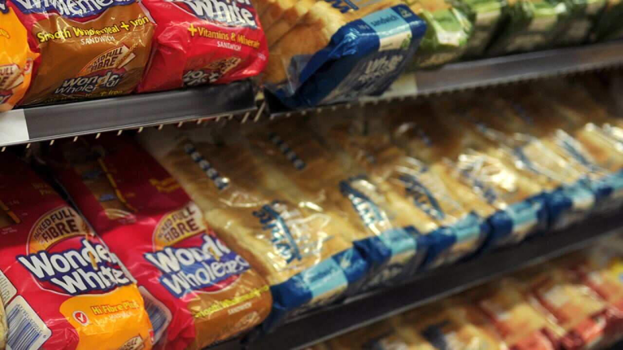 Breads on display in the supermarket.