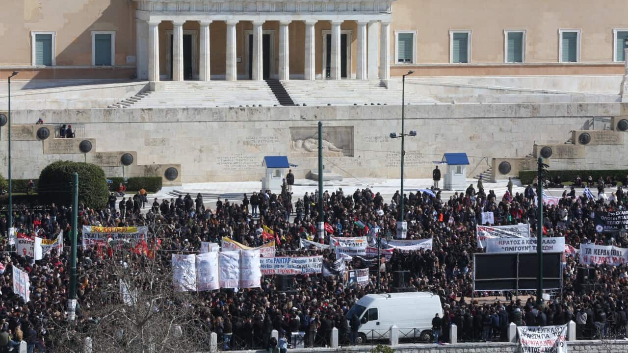 Tempi crash anniversary protest rally in Athens