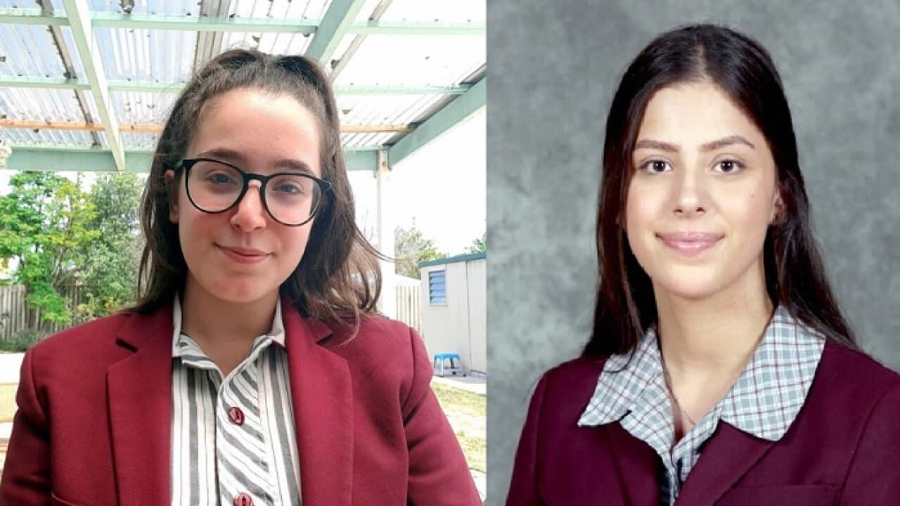 Greek language students Georgia-Anastasia Vlachou (left) and Artemis Moschoudi.