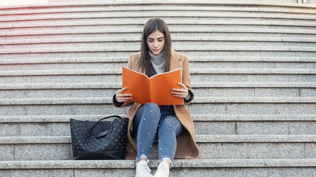 Woman studying in the campus