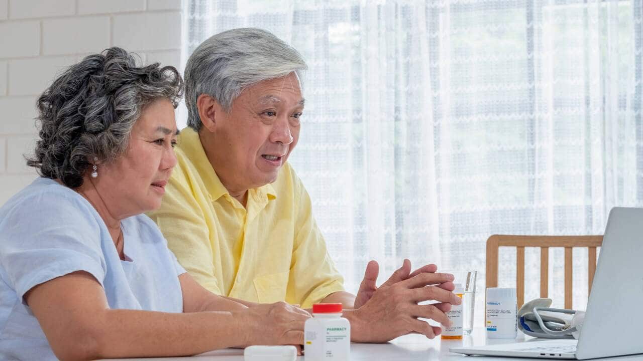 Elderly couple telehealth session