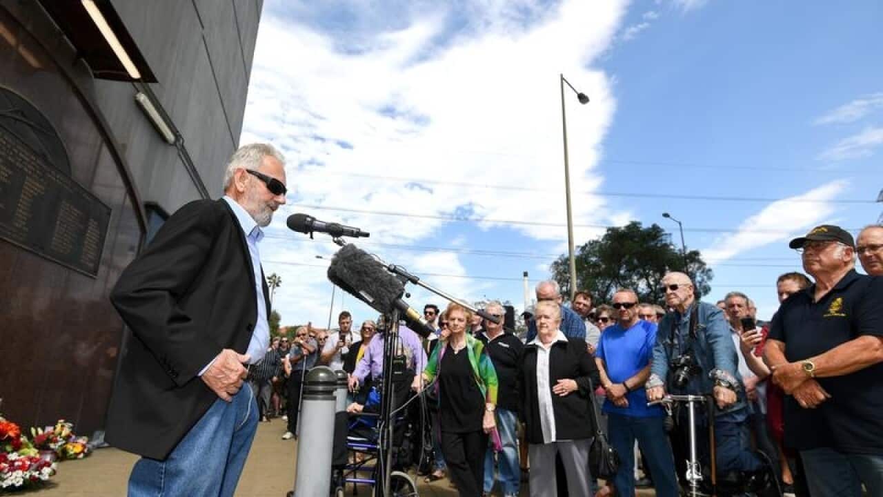 Bridge worker Pat Preston at at the West Gate Bridge memorial