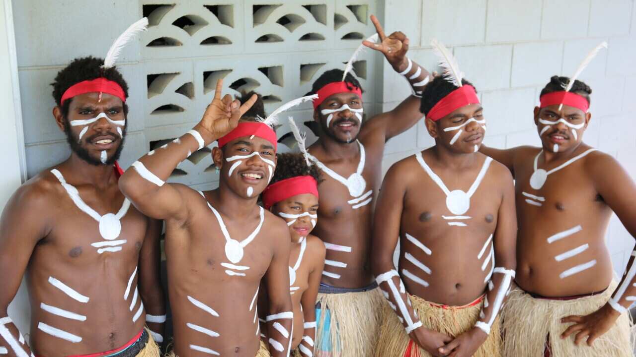 The Wabunau Geth dance group from Kaurareg Nation