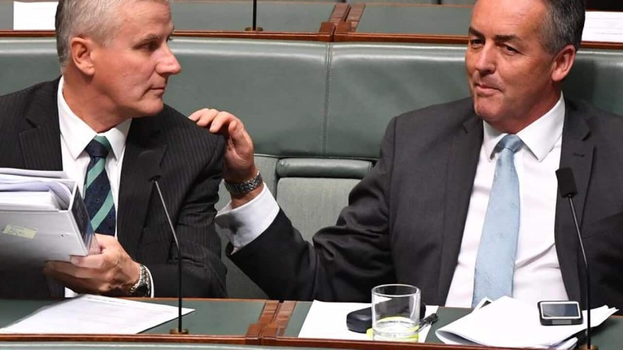Deputy PM Michael McCormack and Nationals MP Darren Chester.