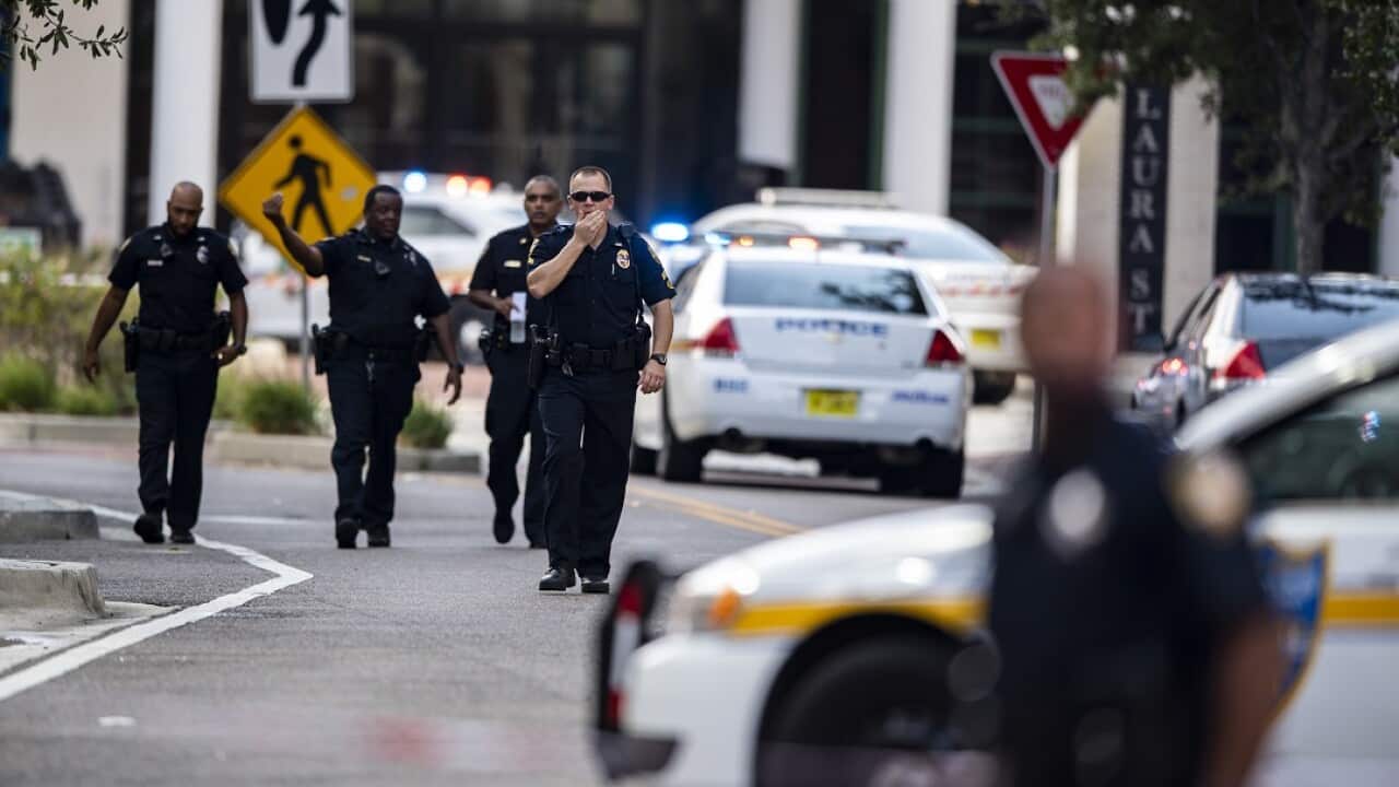 Police at the scene on Sunday.