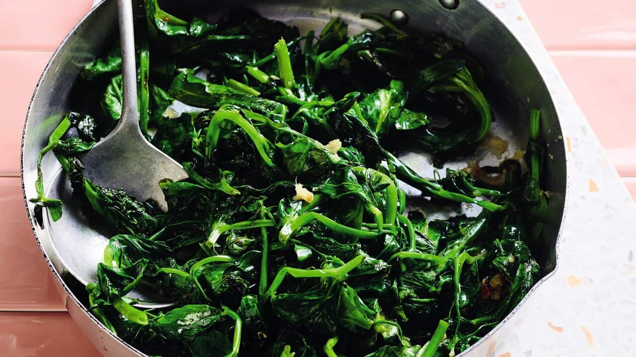 Stir-fried snow pea shoots