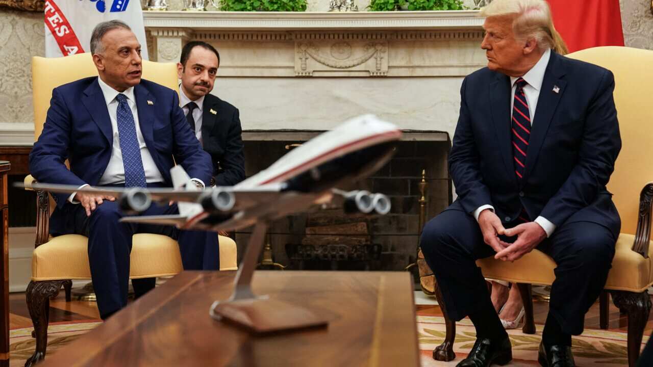President Donald Trump participates in a bilateral meeting with the Prime Minister of the Republic of Iraq, Mustafa Al-Kadhimi, in the Oval Office of the White House in Washington DC on August 20th, 2020..