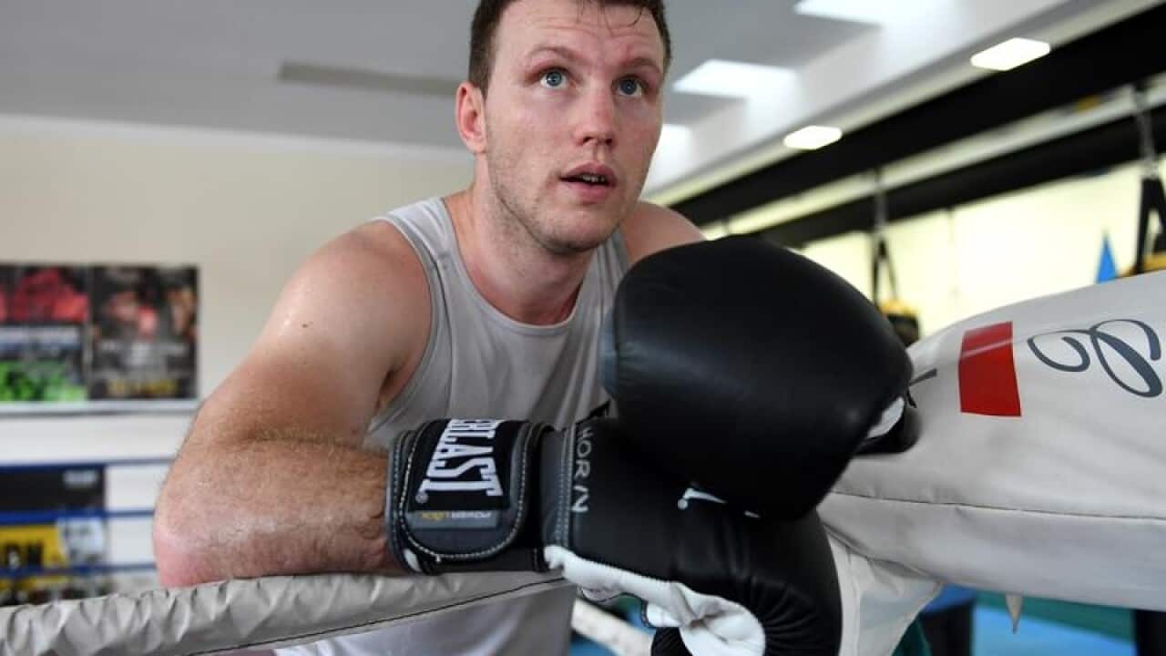 File image of Australian boxer Jeff Horn resting while training.