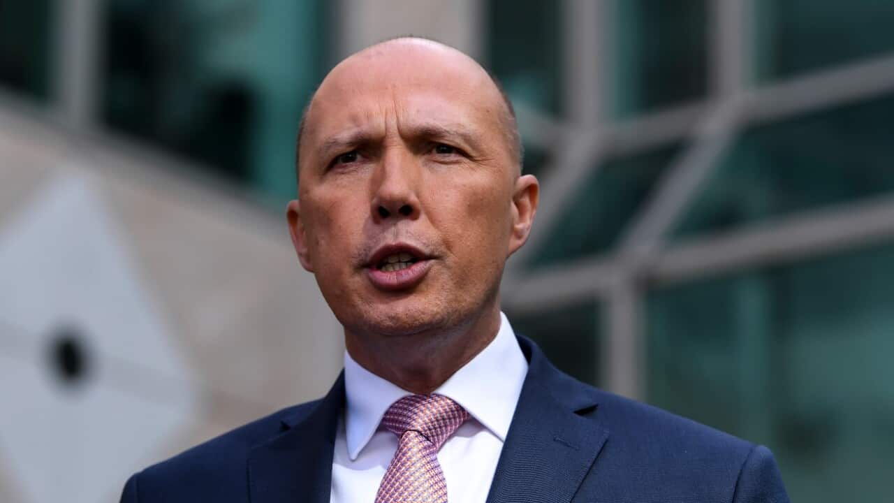 File: Peter Dutton speaks to the media during a press conference at Parliament House in Canberra, Tuesday, August 21, 2018.