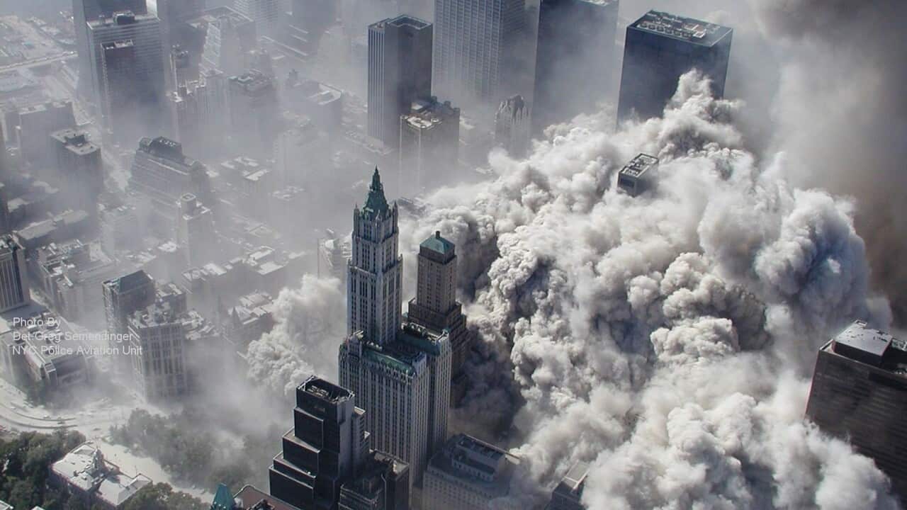 An aerial view of the terror attacks on the World Trade Center in New York (NYPD-AAP)