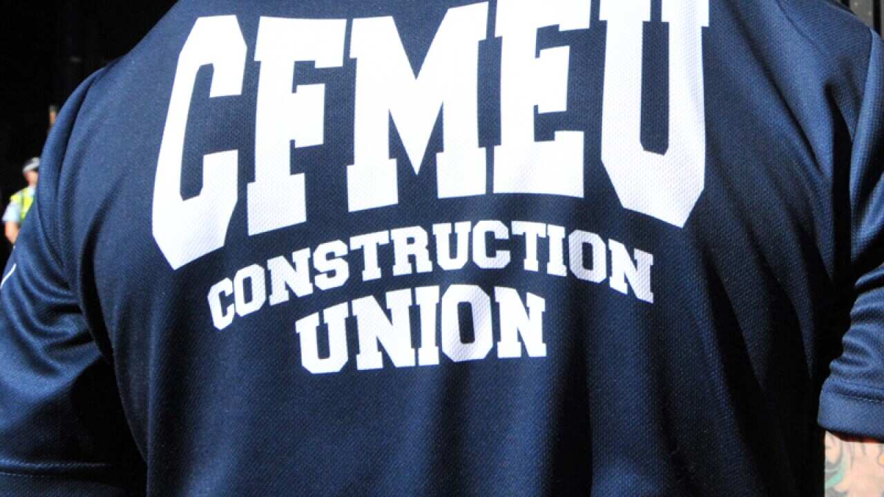 A CFMEU member at a rally in Melbourne