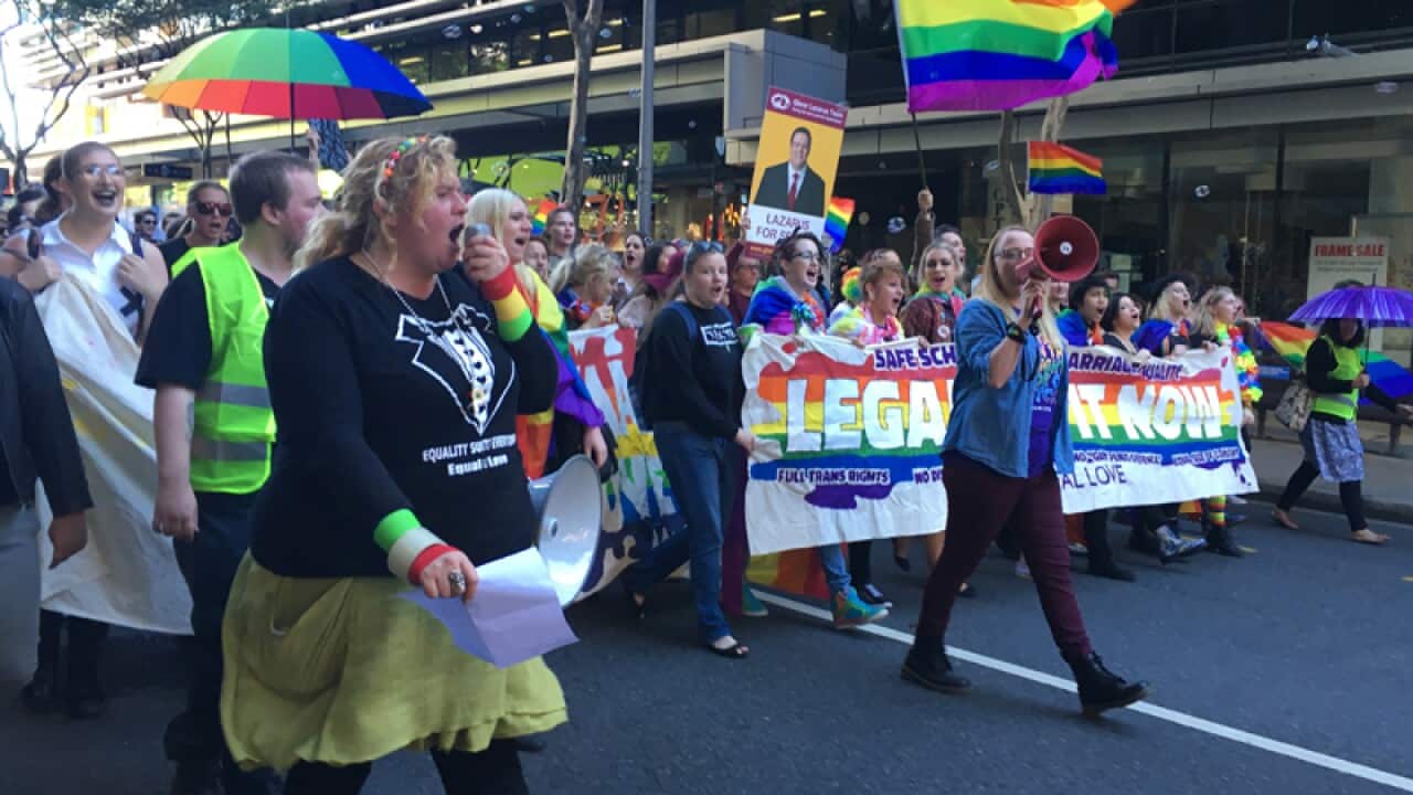 Protestors march on Brisbane's George St
