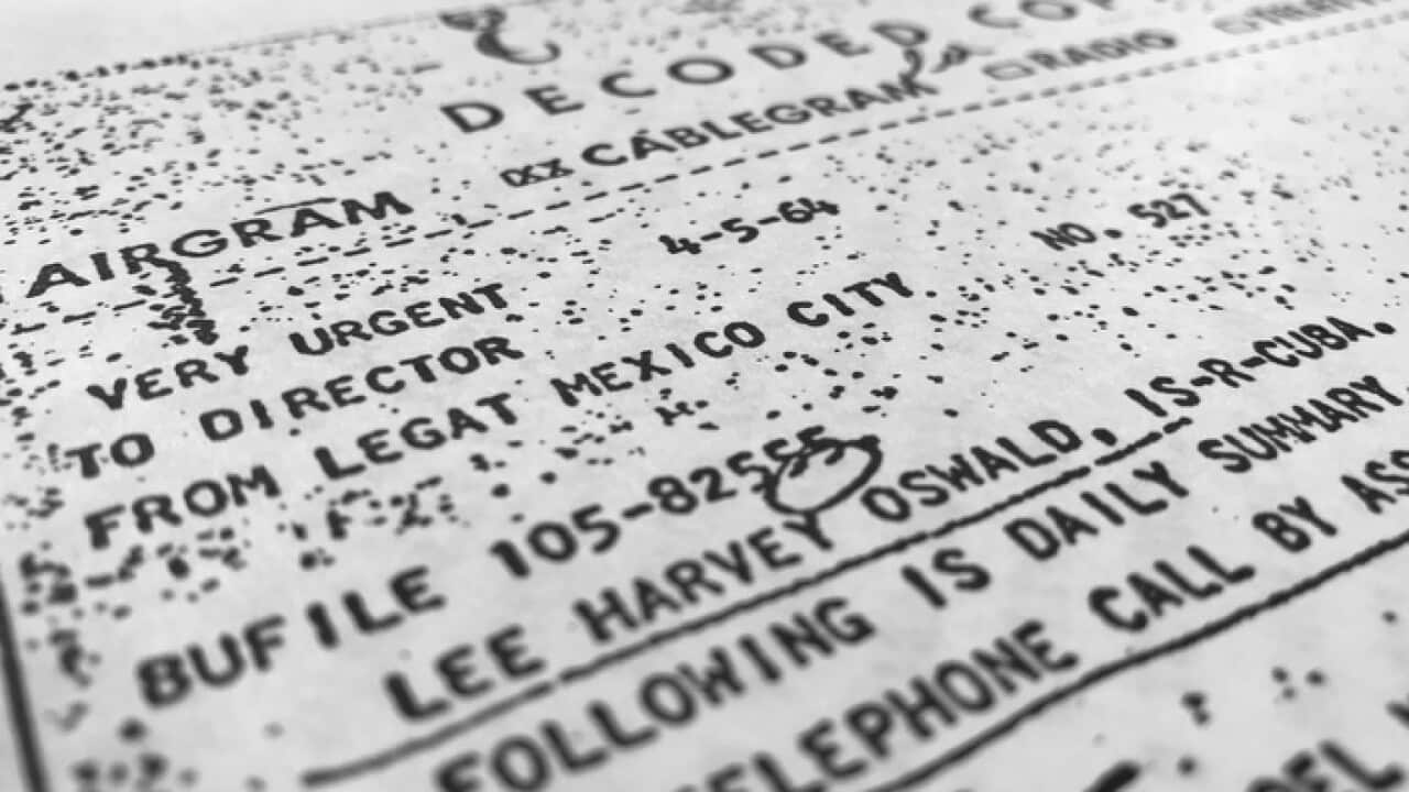 Part of a file on efforts to trace Lee Harvey Oswald's movements (AAP)
