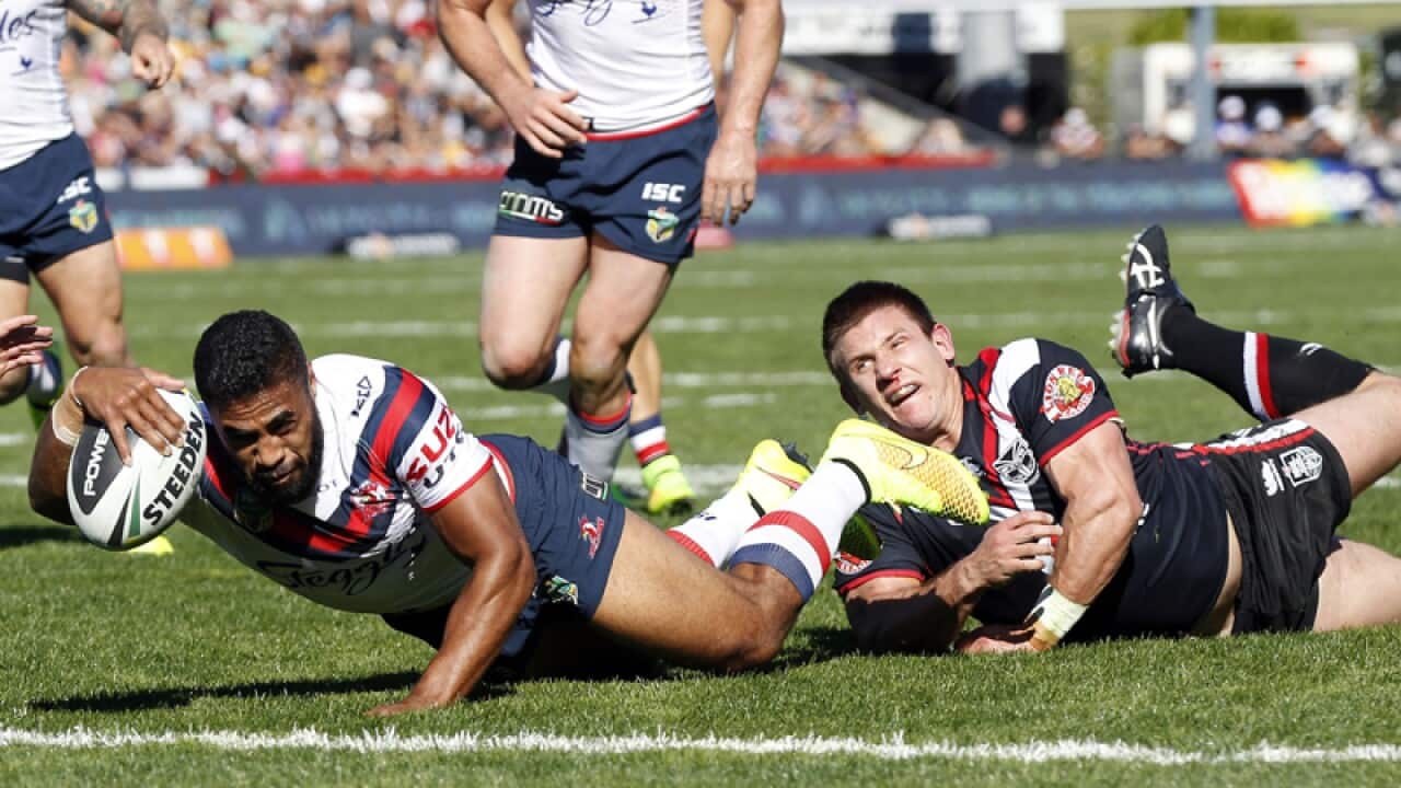Roosters Michael Jennings scores a try