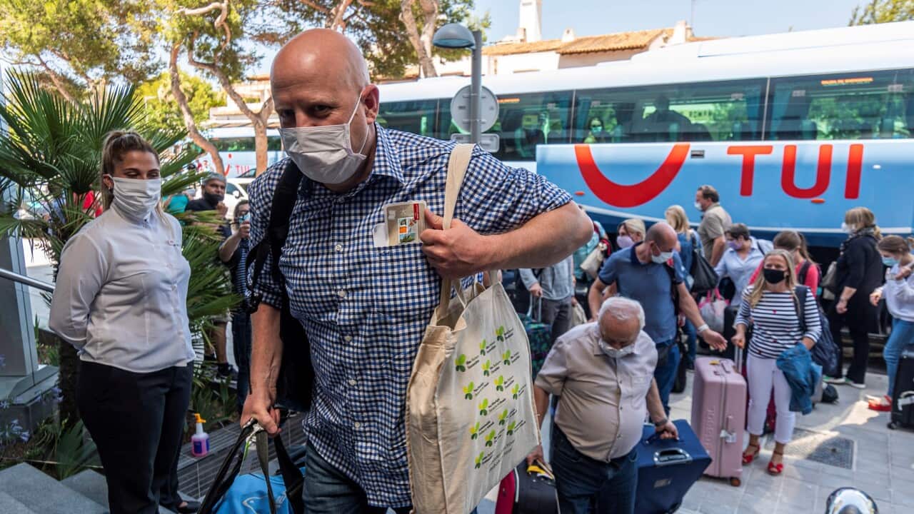 German tourists arrive in Palma de Mallorca