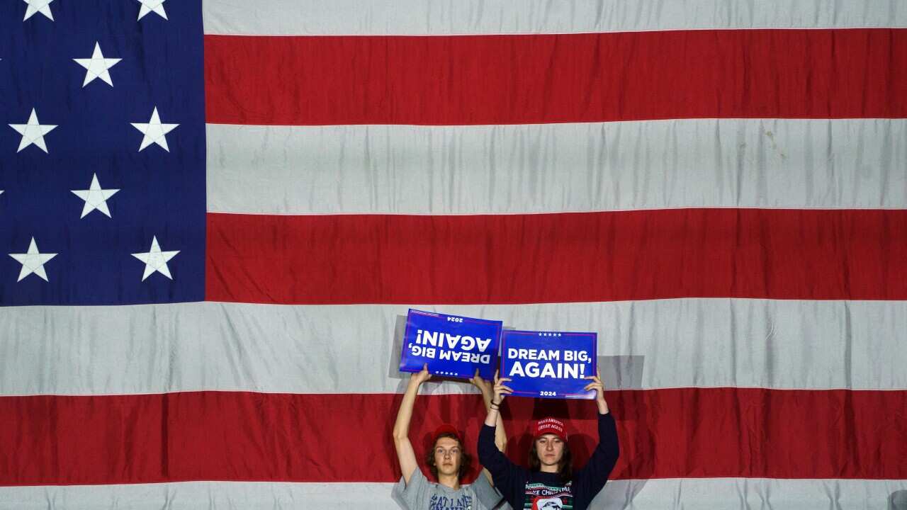 Former US President Donald Trump holds a rally in Reading, Pennsylvania
