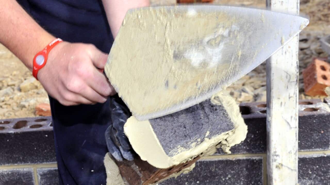 A bricklayer at work in Canberra