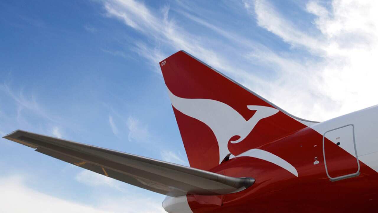 The tail of a Qantas Boeing 767 in Sydney
