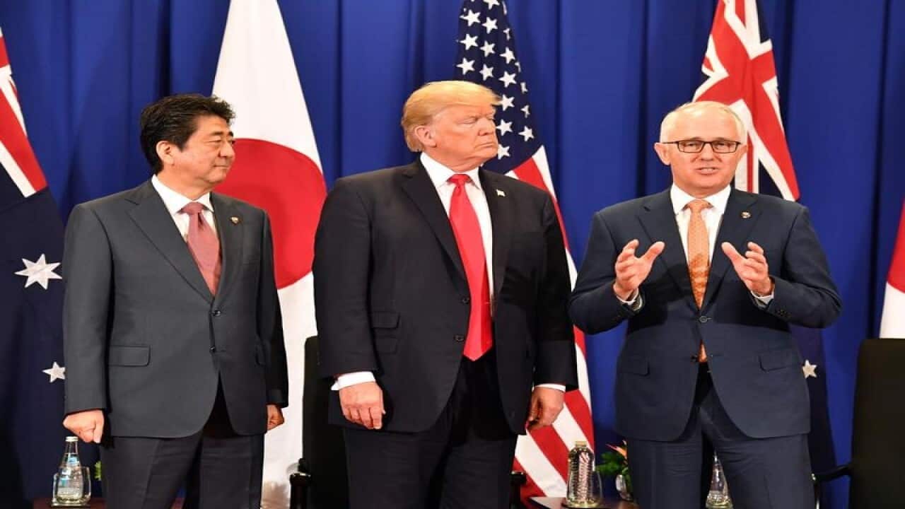 Australian PM Malcolm Turnbull, US President Donald Trump and Japan's PM Shinzo Abe met with Indian PM Modi in Manila.