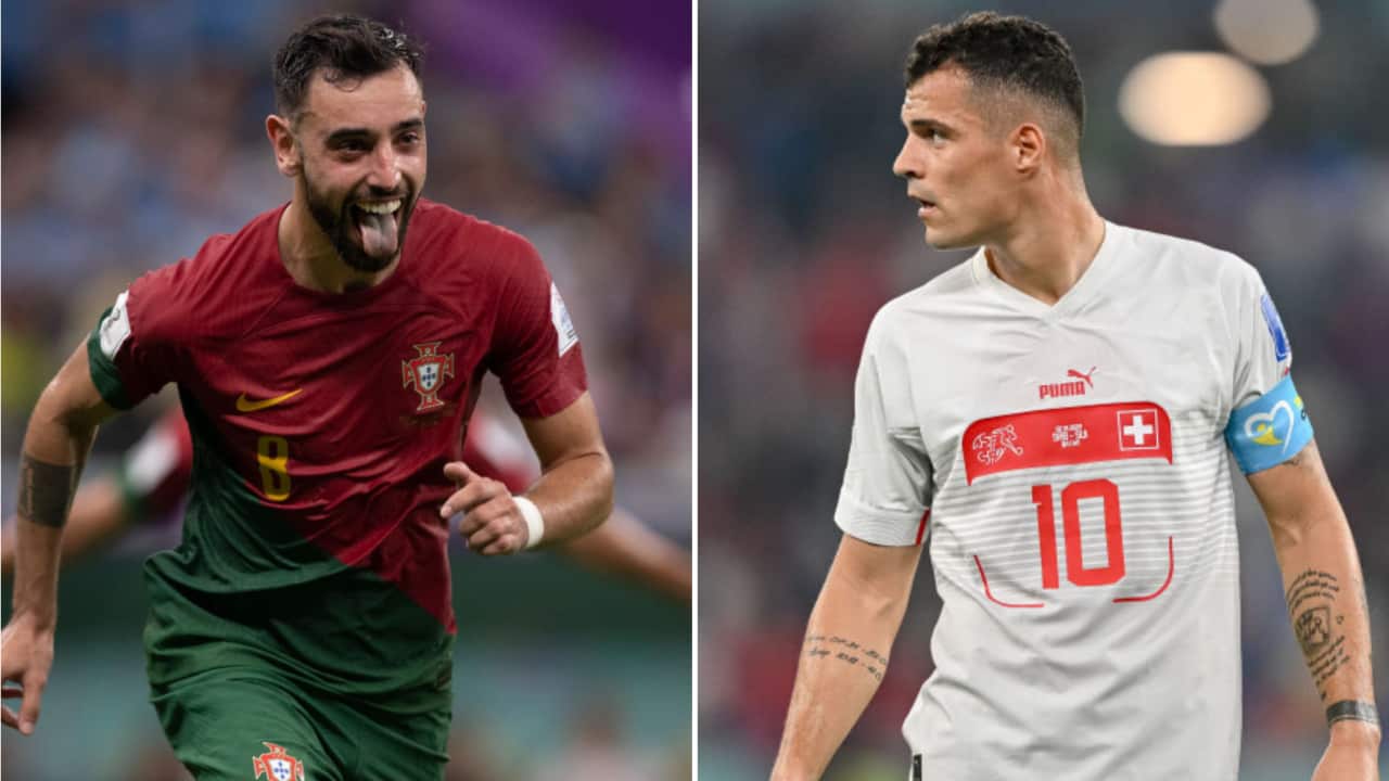 Bruno Fernandes of Portugal and Switzerland's Granit Xhaka