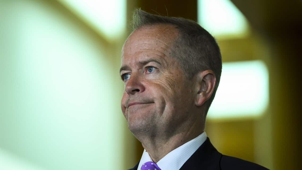 Australian Opposition Leader Bill Shorten speaks to the media during a doorstop interview after attending the International Women's Day breakfast at Parliament House in Canberra, Thursday, February 14, 2019. (AAP Image/Lukas Coch) NO ARCHIVING
