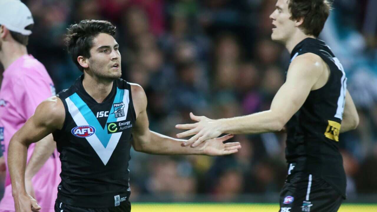 Chad Wingard and Jared Polec of Port Adelaide.