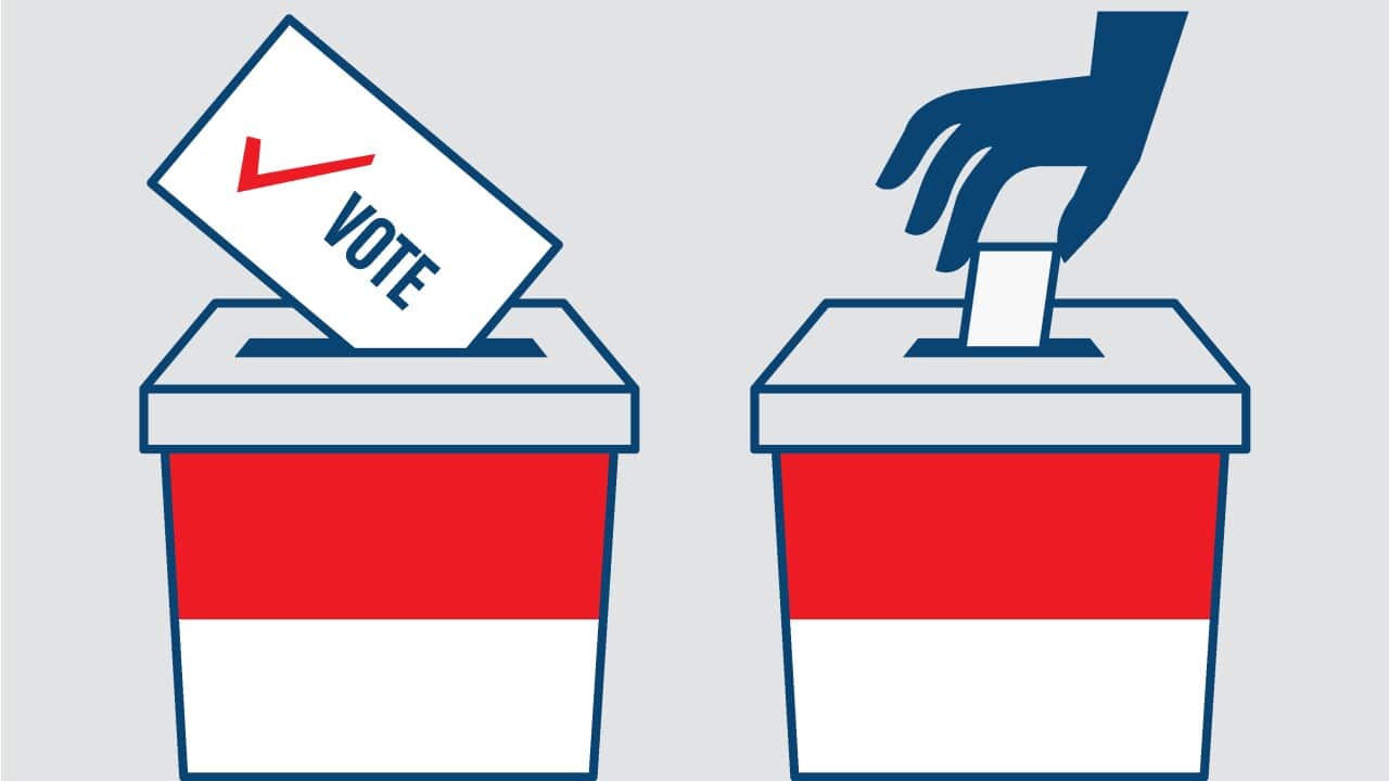 Election ballot box with a combination of Indonesian flag