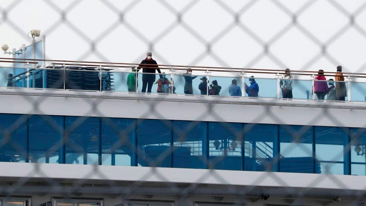 Diamond Princess at Yokohama Port, The cruise ship is still carrying nearly 3,500 passengers and crew members under under quarantine until at least Feb. 19.