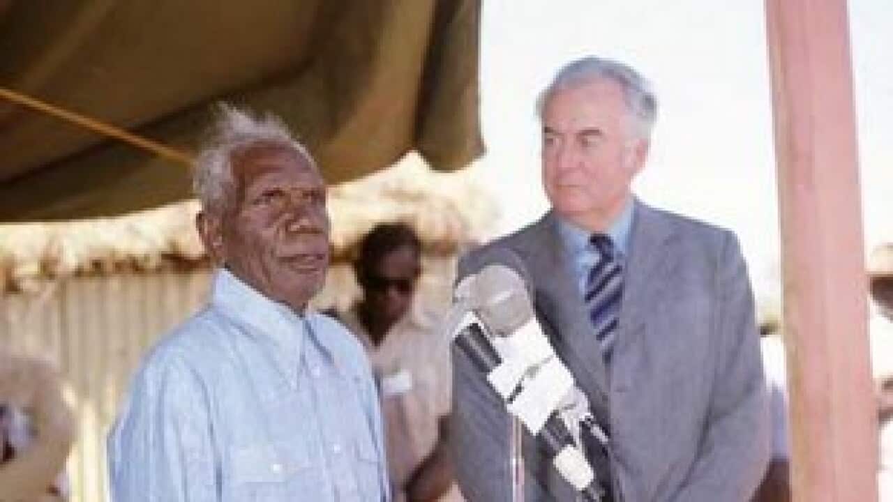 Vincent Lingiari and Gough Whitlam in 1975