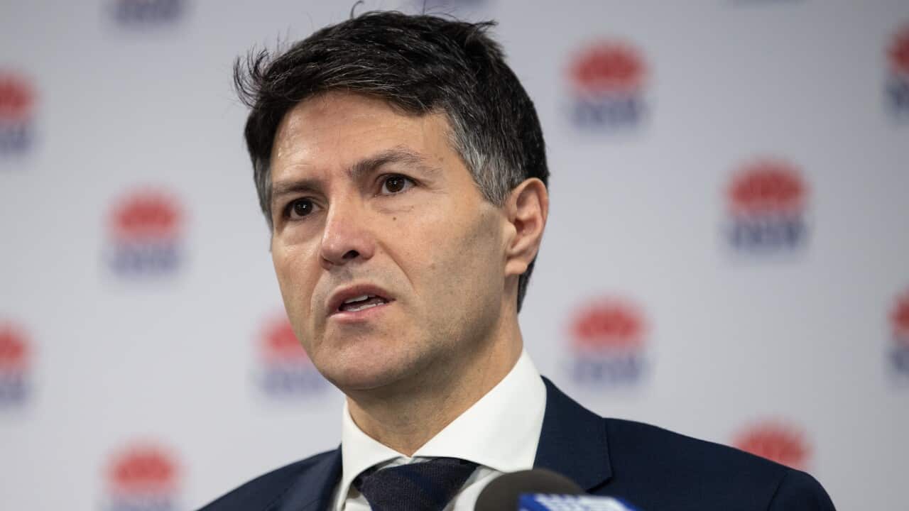 Customer Service Minister Victor Dominello speaks to the media during a press conference in Sydney on Friday, 24 July, 2020. 