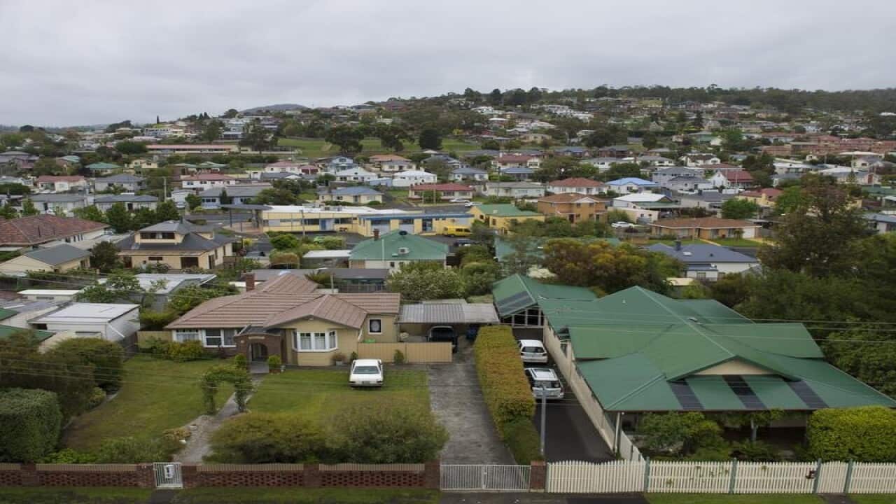 shot from on high of housing in Hobart