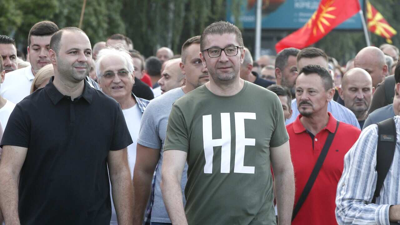 Opposition leader Hristijan Mickoski during a protest in the Macedonian republic.