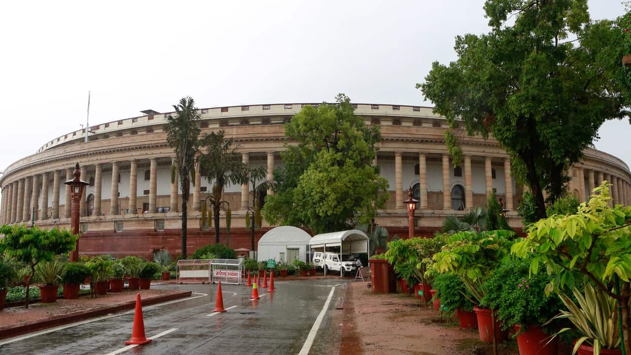 General view of the Indian Parliament building on the opening day of the Monsoon session in New Delhi. (Photo by Ganesh Chandra / SOPA Images/Sipa USA)