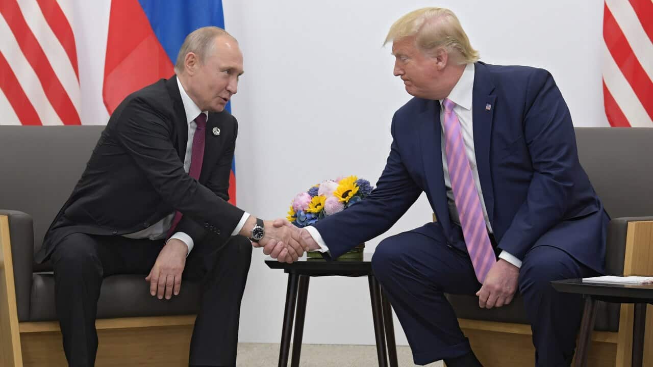 Russian President Vladimir Putin and US President Donald Trump during this year's G20 Summit in Japan.